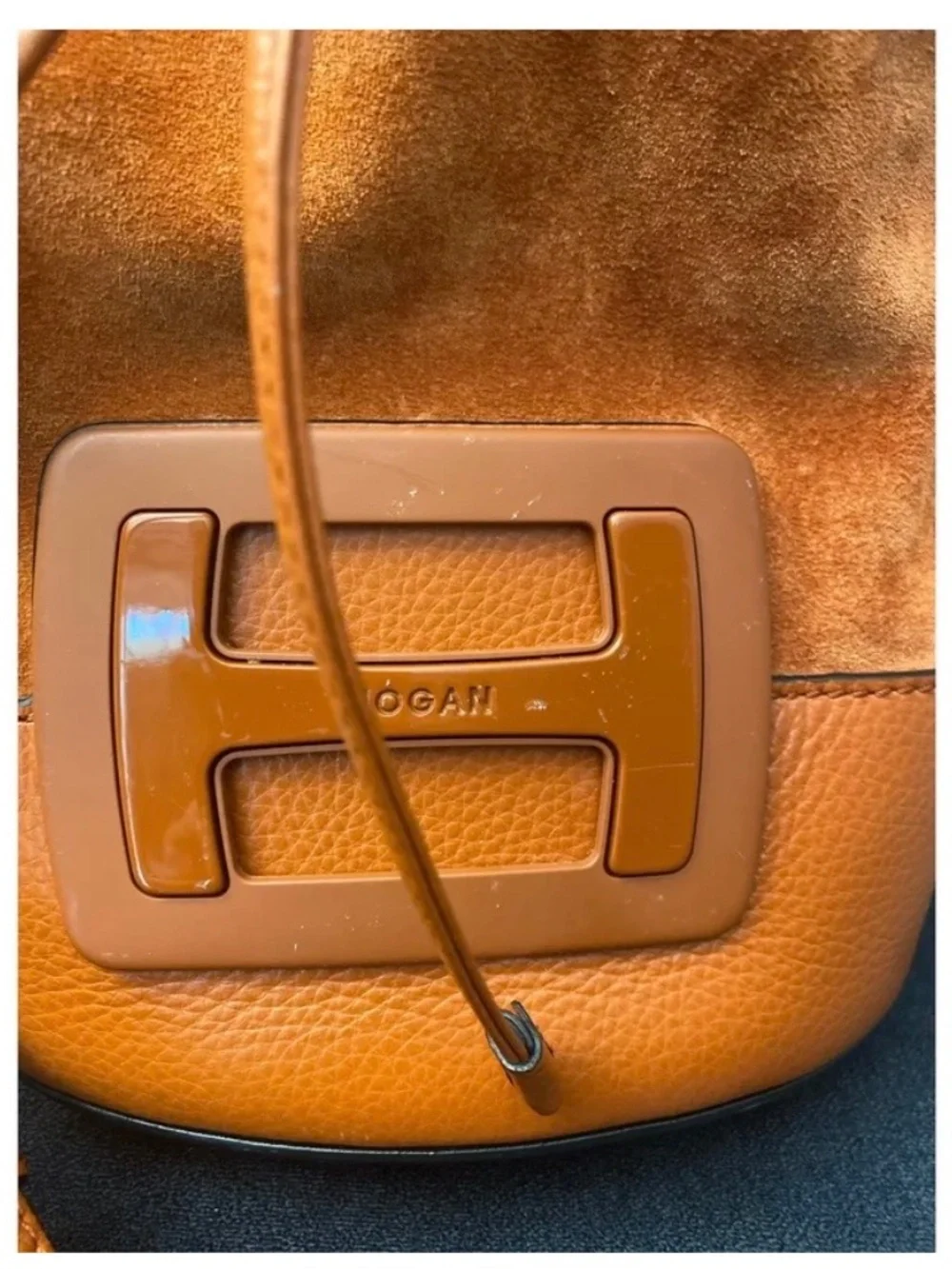 Hogan Hocket Suede Leather Bucket Bag Rust Orange Made in Italy